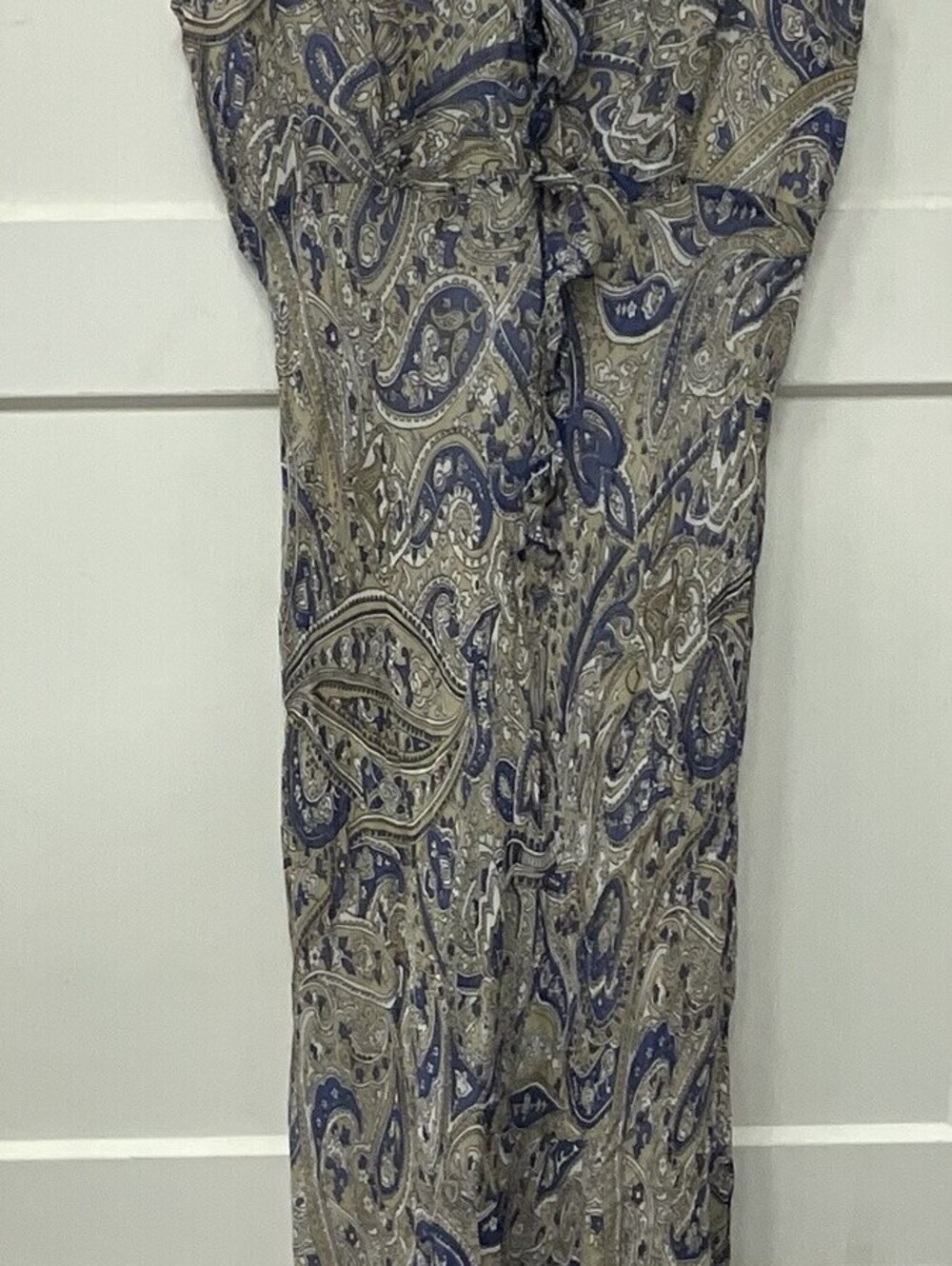 24 Karat Women's Paisley Maxi Dress Blue Beige Rayon Ruffle Sleeveless Size L